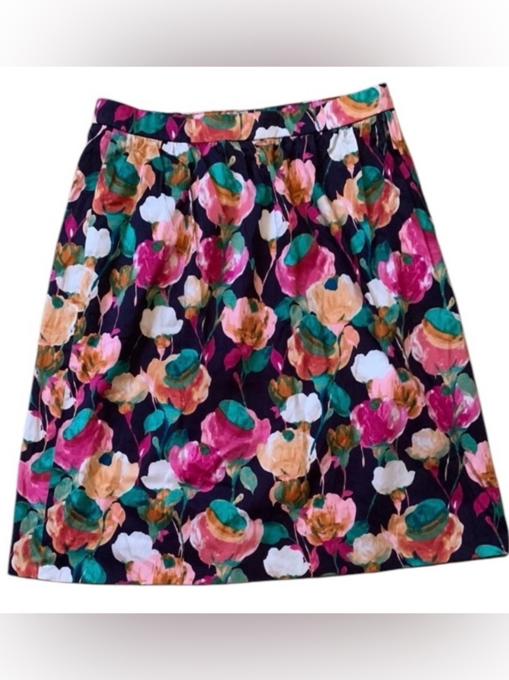 J. Crew Factory Floral A-Line Skirt Size 4 Side Zip Easter Pink Green Pockets